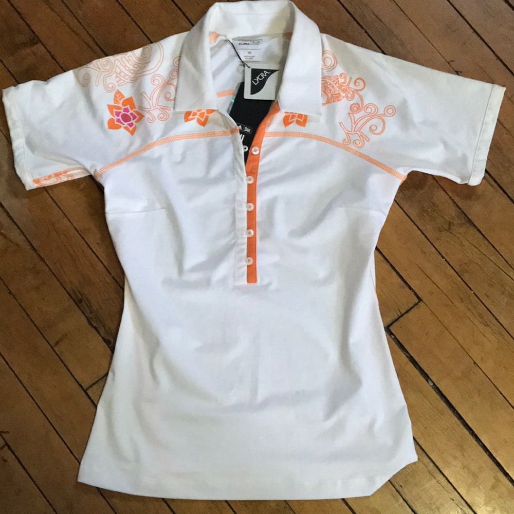 Adidas White Blouse with Orange Floral Design
